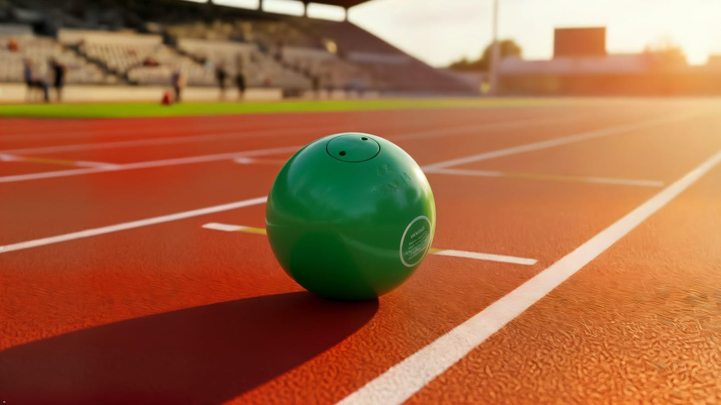 RT Green 4k turned iron shot put. Skillfully made. Meets all IAAF specifications. Lathe turned to 103mm. Regularly seen in top competition. Increase your personal record with this proven medal winner.