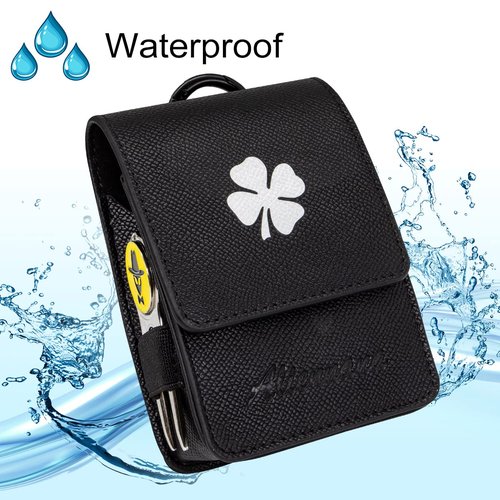 Aliennana Golf Rangefinder Case Premium Leather for Bushnell Callaway Universal Range Finder Carry Bag with Tee Holder Belt Clip for Most Brands Rangefinders (Black1)