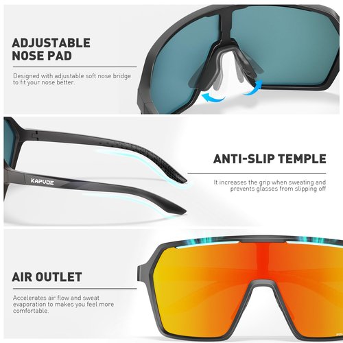KAPVOE Polarized Cycling Glasses Men Women Sports Sunglasses Mountain Bike Baseball MTB Running Fishing Golf Driving - K335