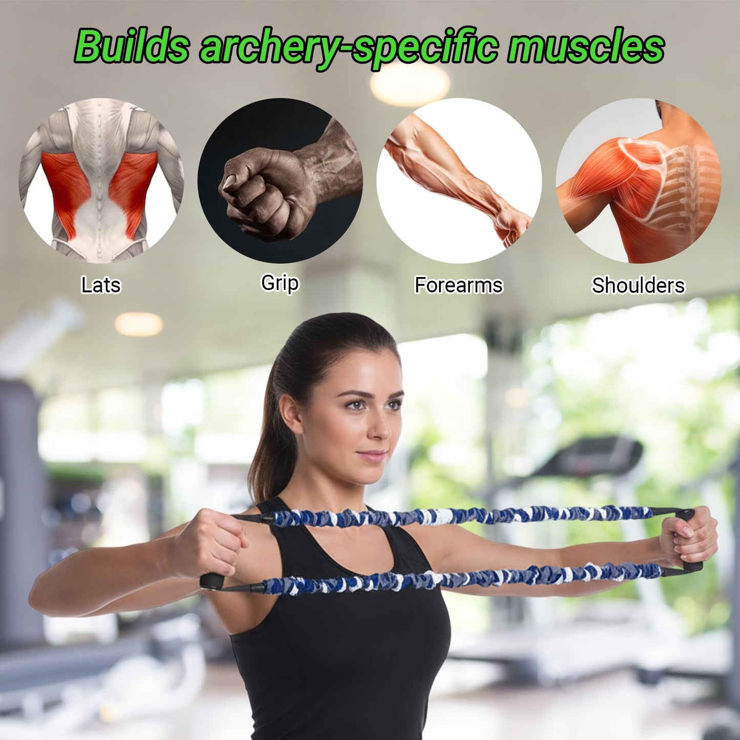 Archery Training Band Bow Resistance Trainer for Compound & Recurve Bows, Strength Training for Shooting Form, Arm & Back Muscle Exerciser with Comfortable Grip