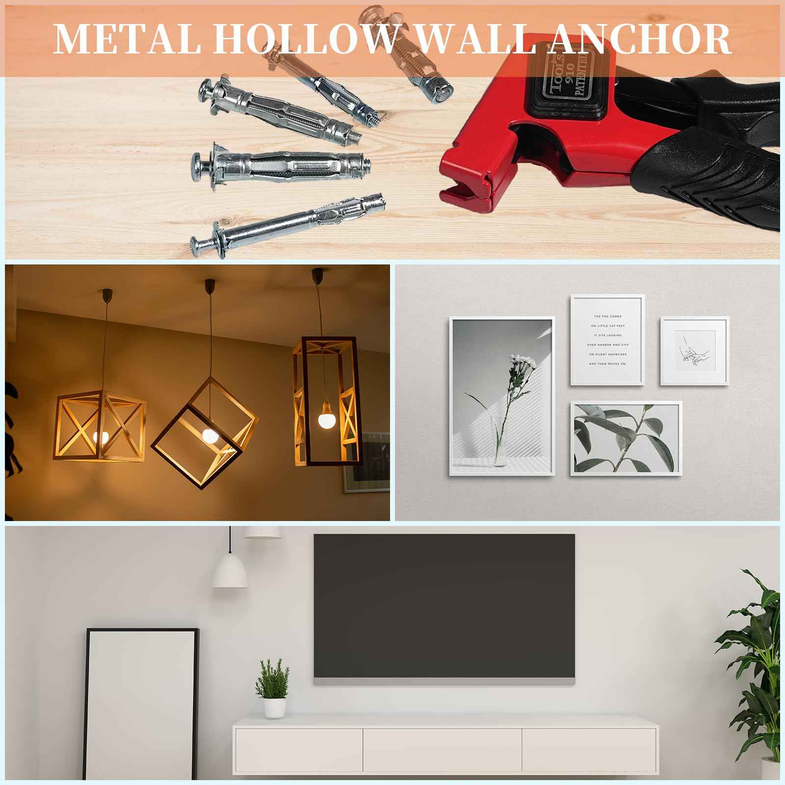 GOOBETTER Molly Bolts for Drywall Plaster Wall, Hollow Wall Anchors Drywall Screw Gun for Picture Frames, Shelves, and Towel Racks 40pcs Heavy Duty Hollow Wall Anchors in 8 Size Screws Incl