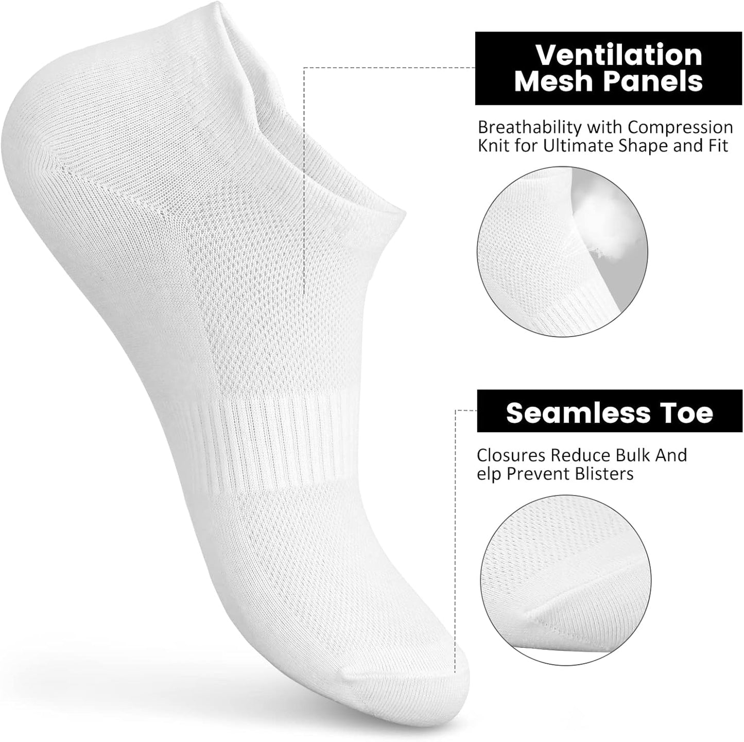 Sallking Women's Ankle Cotton Socks - Soft, Low Cut No Show Athletic Socks | 6 Pairs in White