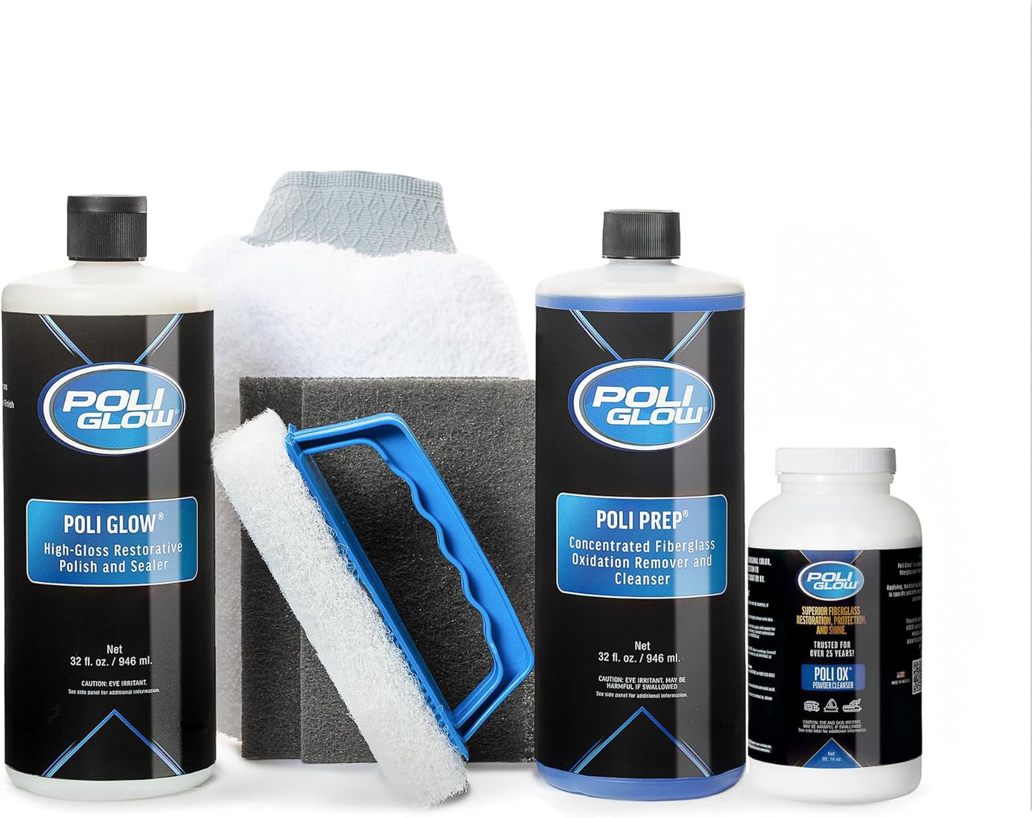 Poli Glow Deluxe Boat & RV Restoration Kit - Removes Oxidation & Seals - Restores High-Gloss Shine to Fiberglass & Gelcoat - Easy 6-in-1 System