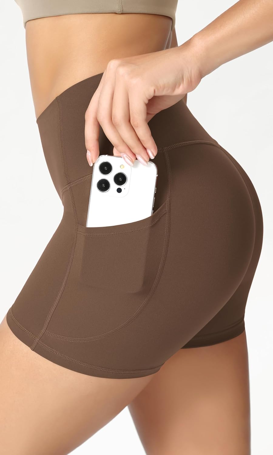 ODODOS Women's High Waist Yoga Shorts - Buttery Soft Lounge Biker Shorts with Pockets | Sizes 4-10