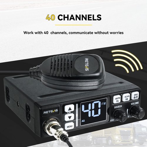 Retevis MB3 40-Channel AM/FM CB Radio Kit with Antenna, Full Set of Fixed-Mount Kit,ANL Noise Reduction, Emergency Channel 9/19, PA & VOX, Auto-Scan,External Speaker Jack,for Trucker Emergency