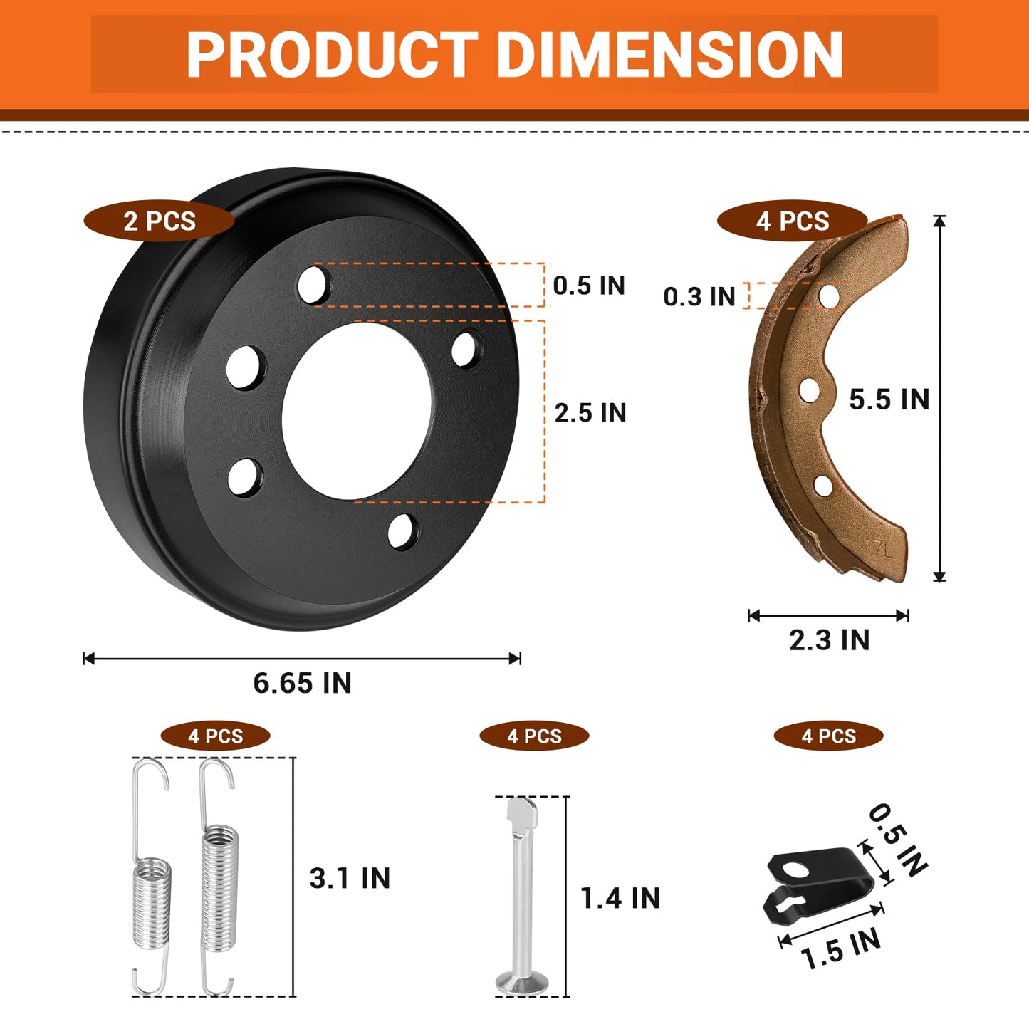 DRIVE UP Golf Cart Brake Hub Drum with Brake Shoes and Brake Spring Kit fit Club Car DS 1981-1994 Models, Replaces OEM 1011137 101146302 101816301