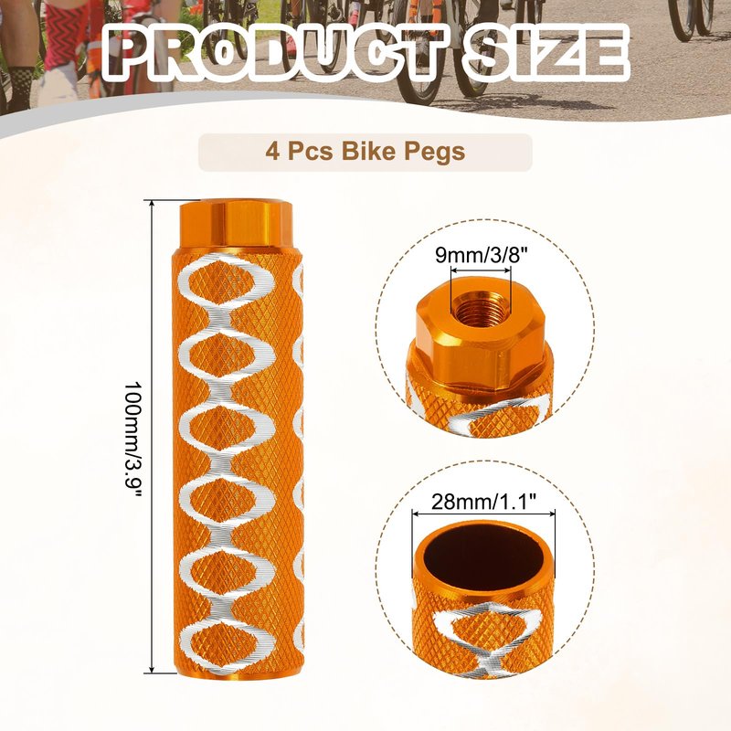 PATIKIL Bike Pegs Fit 3/8 Inch Axles, 4 Pack Aluminum Alloy Anti-Skid Lead Foot Small Bicycle Peg Back Seat Stands with Circle for BMX Mountain Dirt Bike Cycling Rear, Yellow