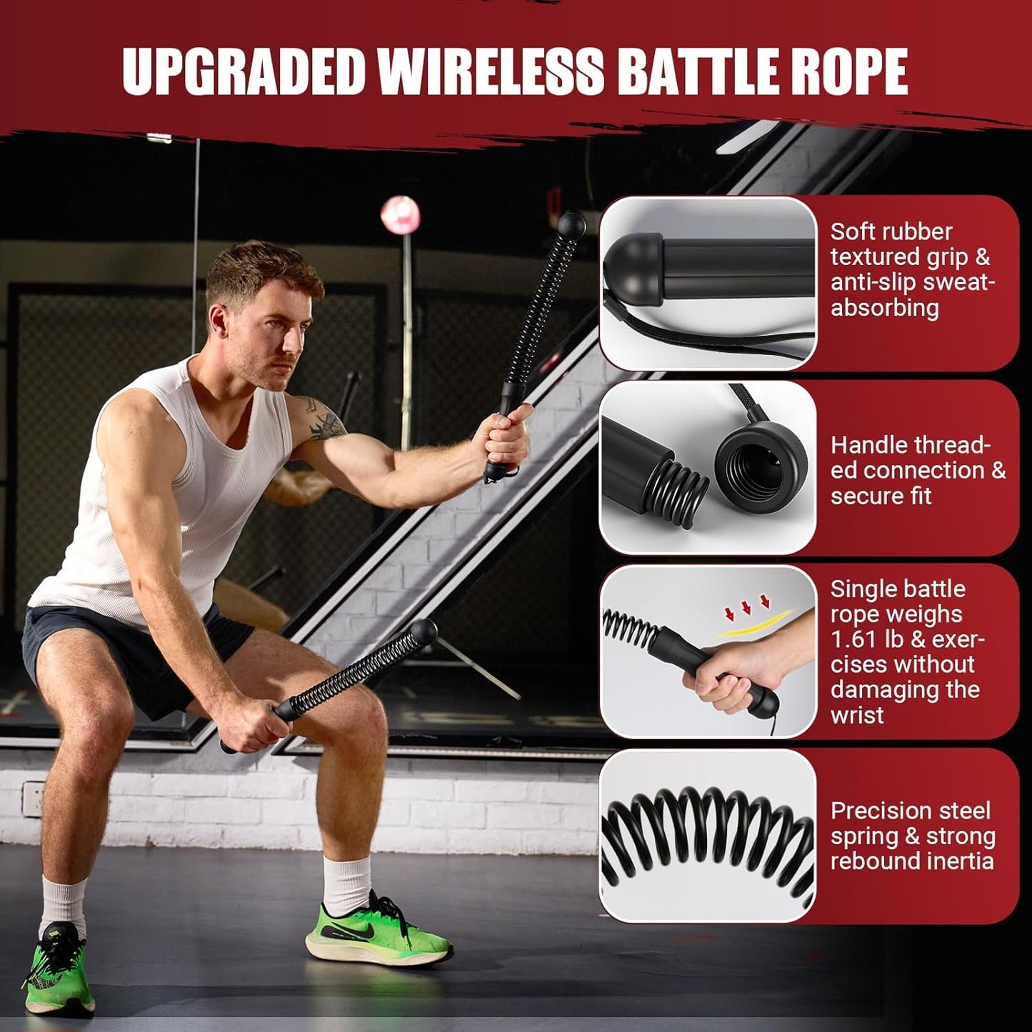Skiennix Weighted Ropeless Battle Ropes - Heavy Duty Cordless Design for Home Gym | Strength & HIIT Training