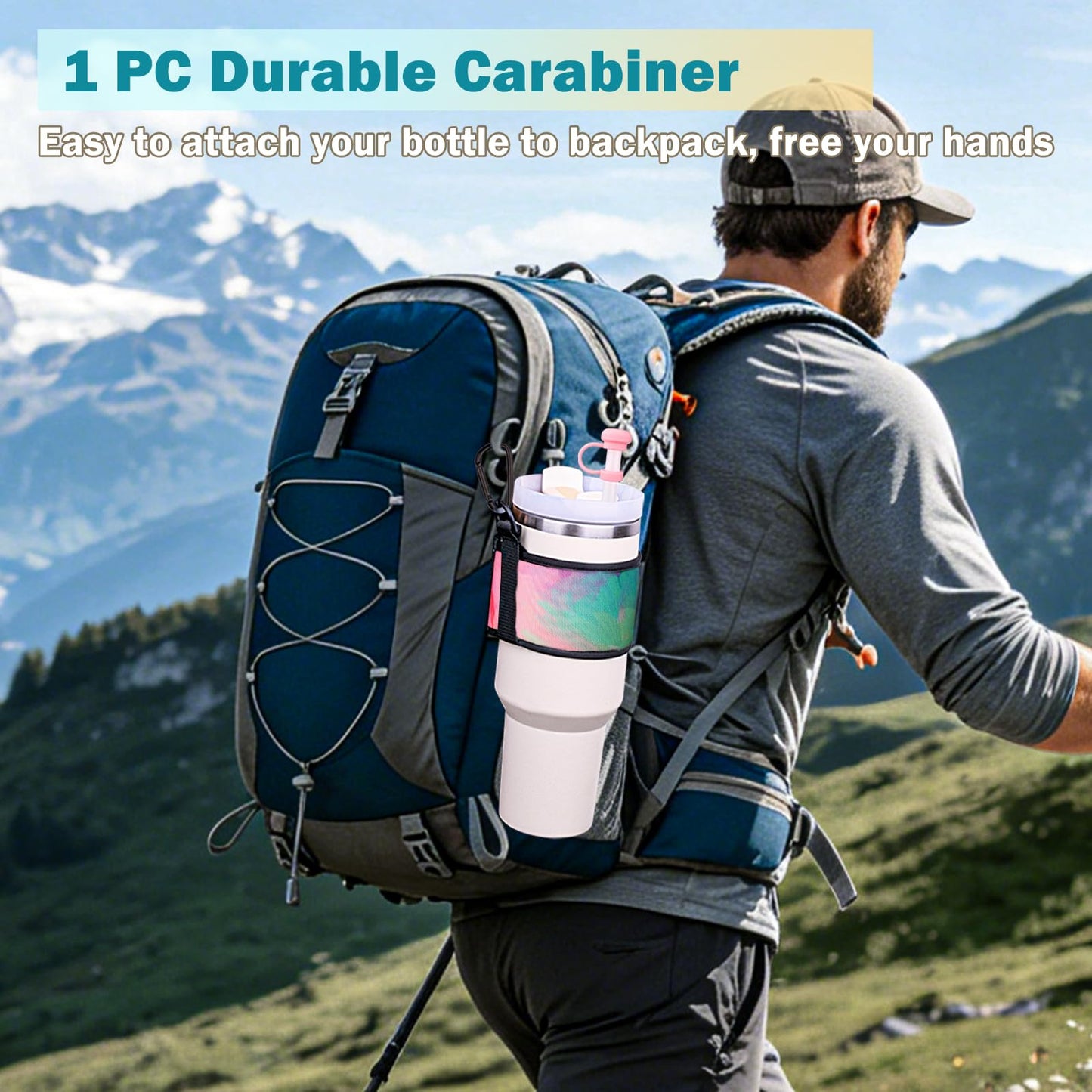 LUCKINEE Water Bottle Carrier Holder with Shoulder Strap Water Bottle Handle Strap Sling for Stanley 30&40oz Tumblers with 2pc Straw Covers Toppers for Stanley Cup Accessories (Colorful Print)