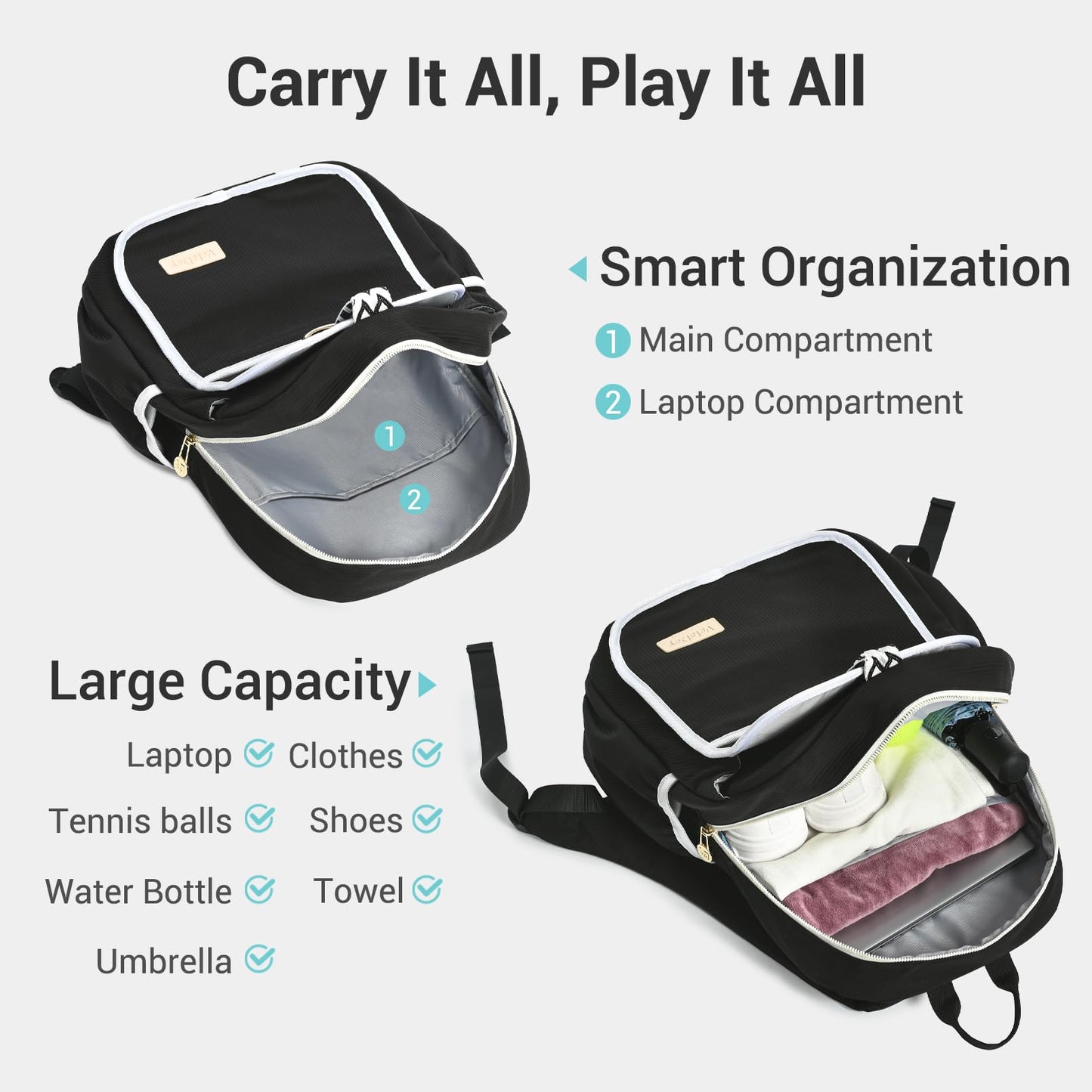 VELADAY Tennis Bag for Women Girl, Stylish Quilted Tennis Pickleball Racket Backpack Wet Pocket, Women Weekend Bag for Travel