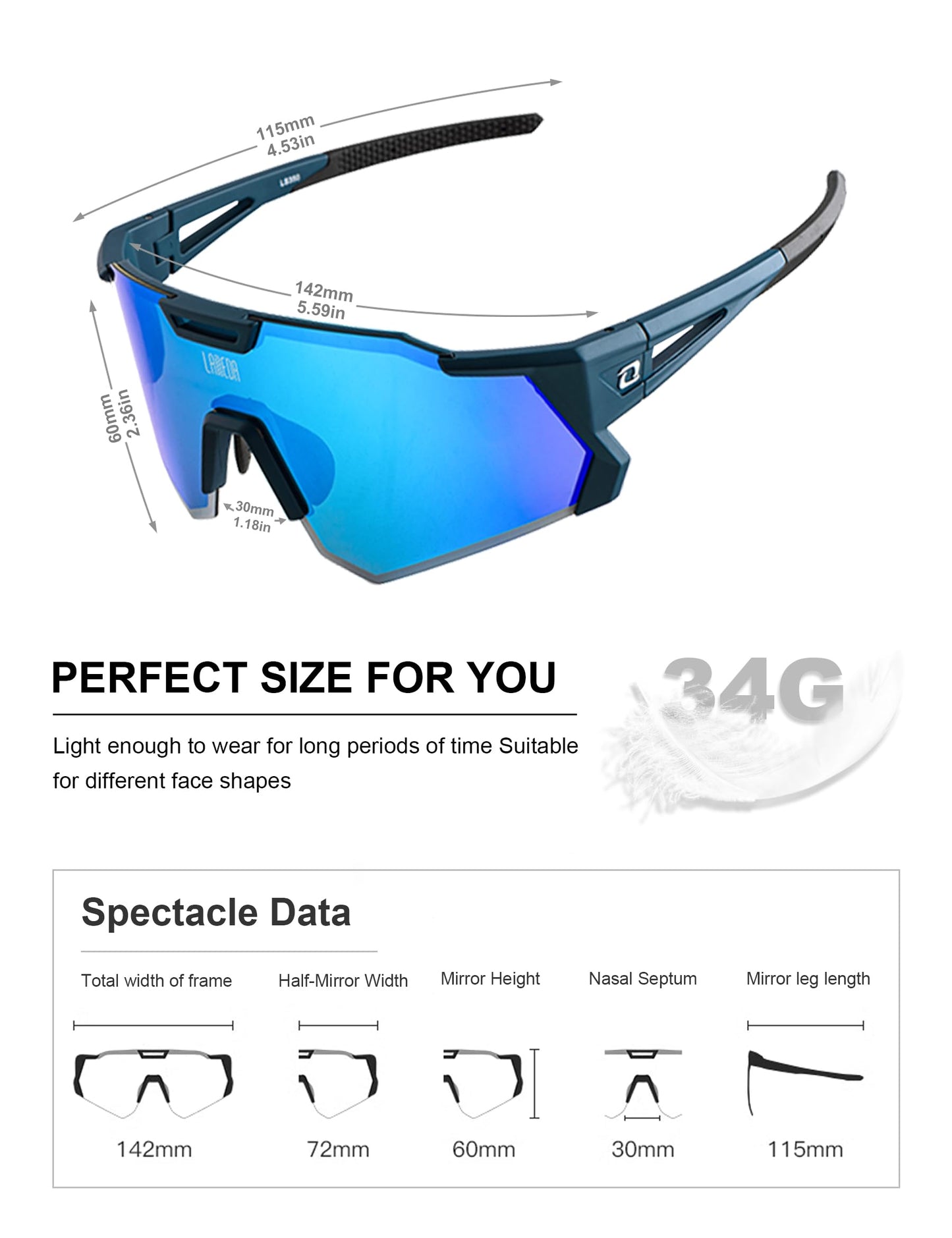 LAMEDA Polarized Sports Sunglasses for Men Women, High Definition UV Protection Cycling Glasses Sunglasses for Biking Fishing Running