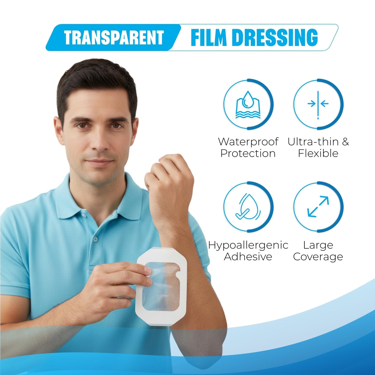 VITALIERA Transparent Film Dressing, Sterile First-Aid for Wounds Dressing, Adhesive Bandages for Swimming, Showering, Waterproof Bandages Post Surgical, Tattoo Cover-up, Clear Medical Tape(50 counts)