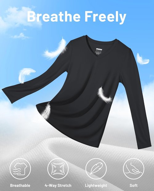 MAGCOMSEN SPF Long Sleeve Workout Shirt - V-Neck UPF 50+ Quick Dry Performance Tee for Women