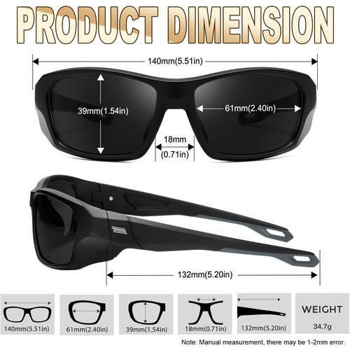 KANASTAL Wrap Around Polarized Sunglasses Men Women UV400 Sports Sun Glasses Fashion Square Sun Shades Black