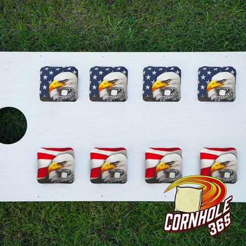 Cornhole365 Cornhole Bags - Heavy-Duty, All-Weather, Double-Stitched Fabric - American Eagle Design | Set of 8
