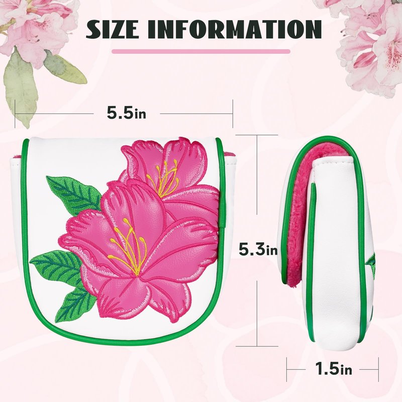 DF3 Putter Cover Magnetic Closure Azalea Embroidery Putter Headcover White/Pink