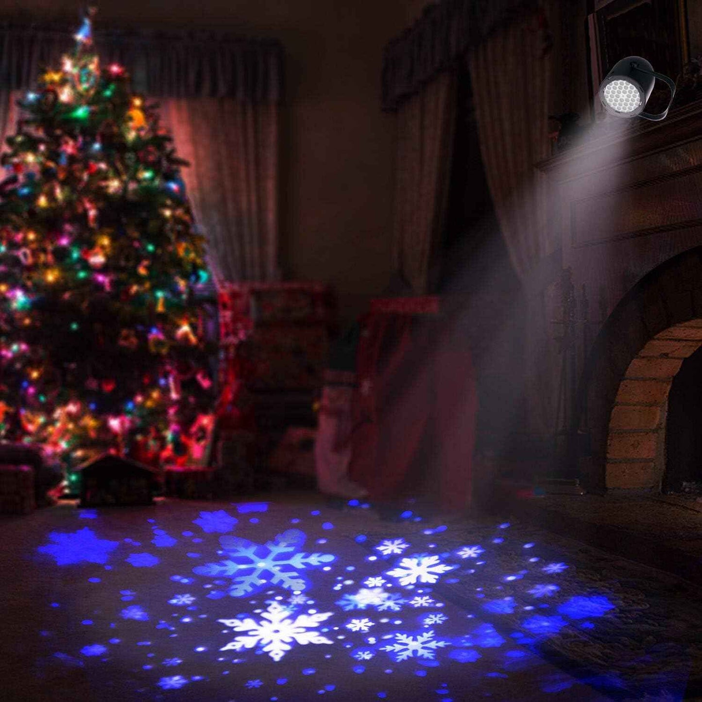 Snowfall Light Projector, Christmas Rotating Snowflake Projector Lamp [2025 Updated] with White Blue Snow for Indoor Decoration Lighting on Halloween Holiday Birthday Wedding