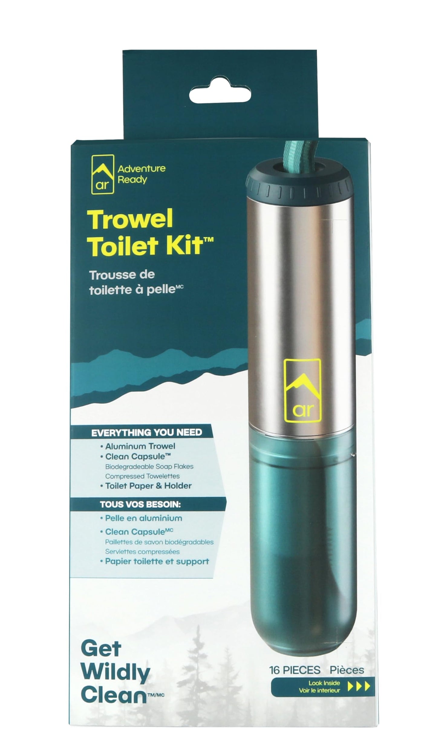 AR Backpacking Trowel Toilet Kit - Includes Aluminum Camping Shovel, Toilet Paper, Packout Bags, Soap Flakes & Compressed Towelettes