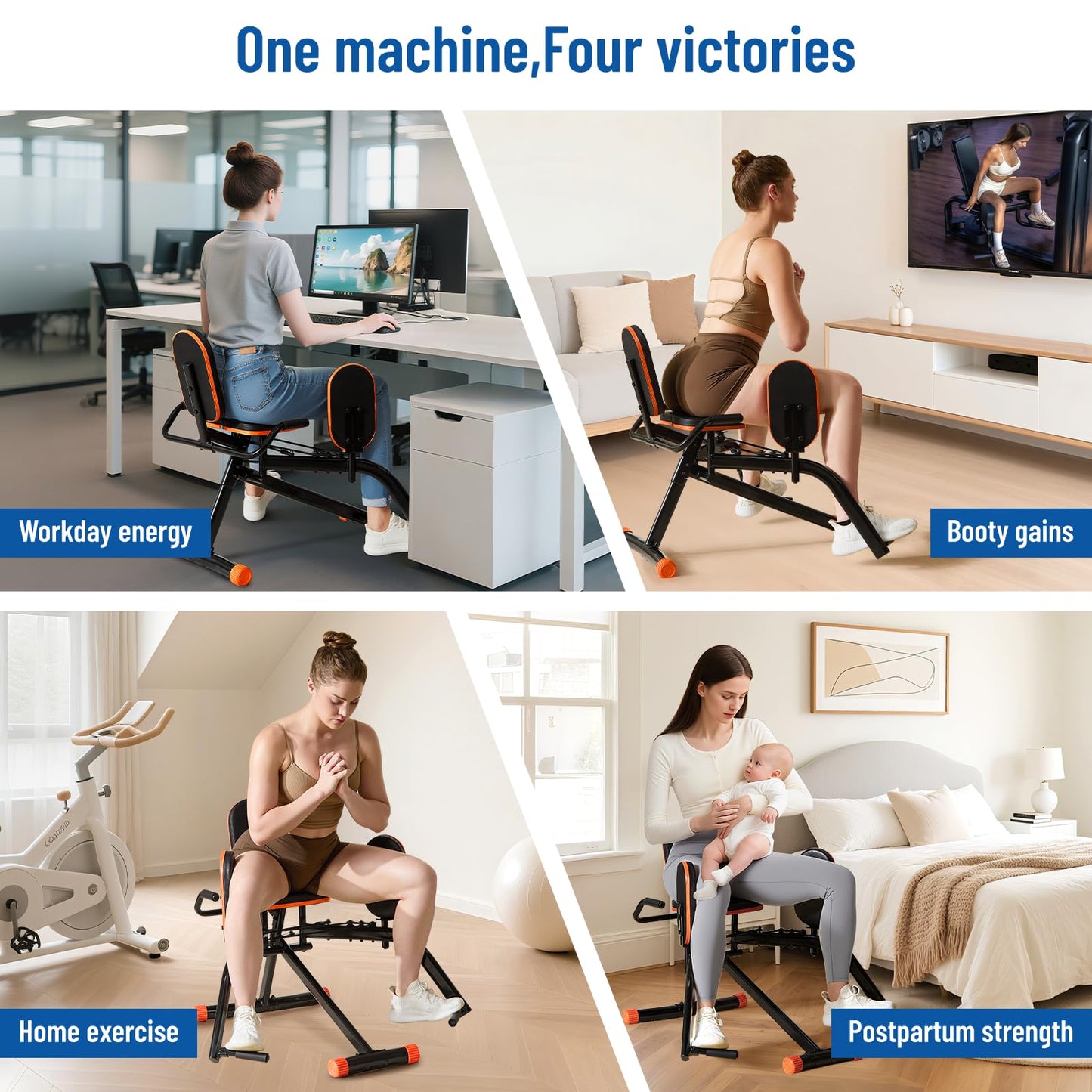 HXD-ERGO Hip Abductor Machine for Home Gym, Glute Machine & Thigh Workout Equipment, Booty Builder with Plush Padding, Compact Leg Exercise Euipment for Women & Men