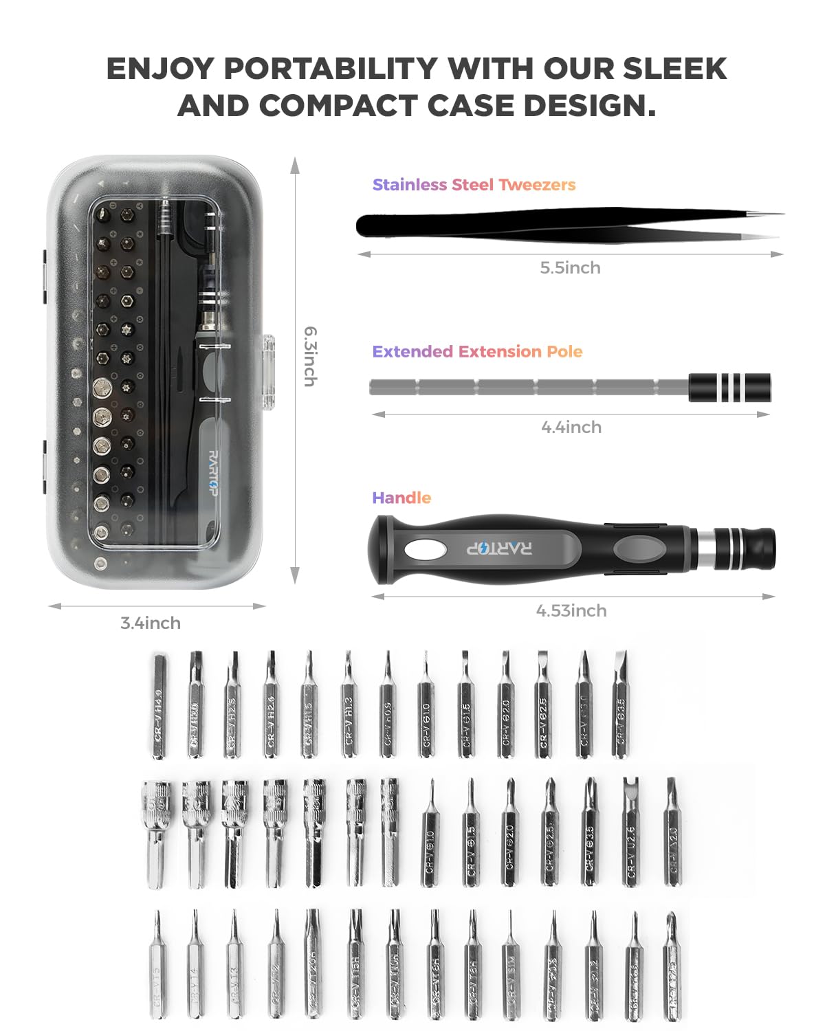 RARTOP Precision Screwdriver Set - 48 in 1 screwdriver bit set Magnetic Small Screwdriver Set with Case, mini screwdriver set for Computer, Laptop, iPhone, MacBook, PC, Game Console, Eyeglass(48-IN-1)