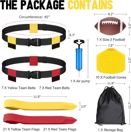 Flag Football Set by [Brand Name] - Adjustable 14/20 Player Belts with Cones, Football, Pump & Bag