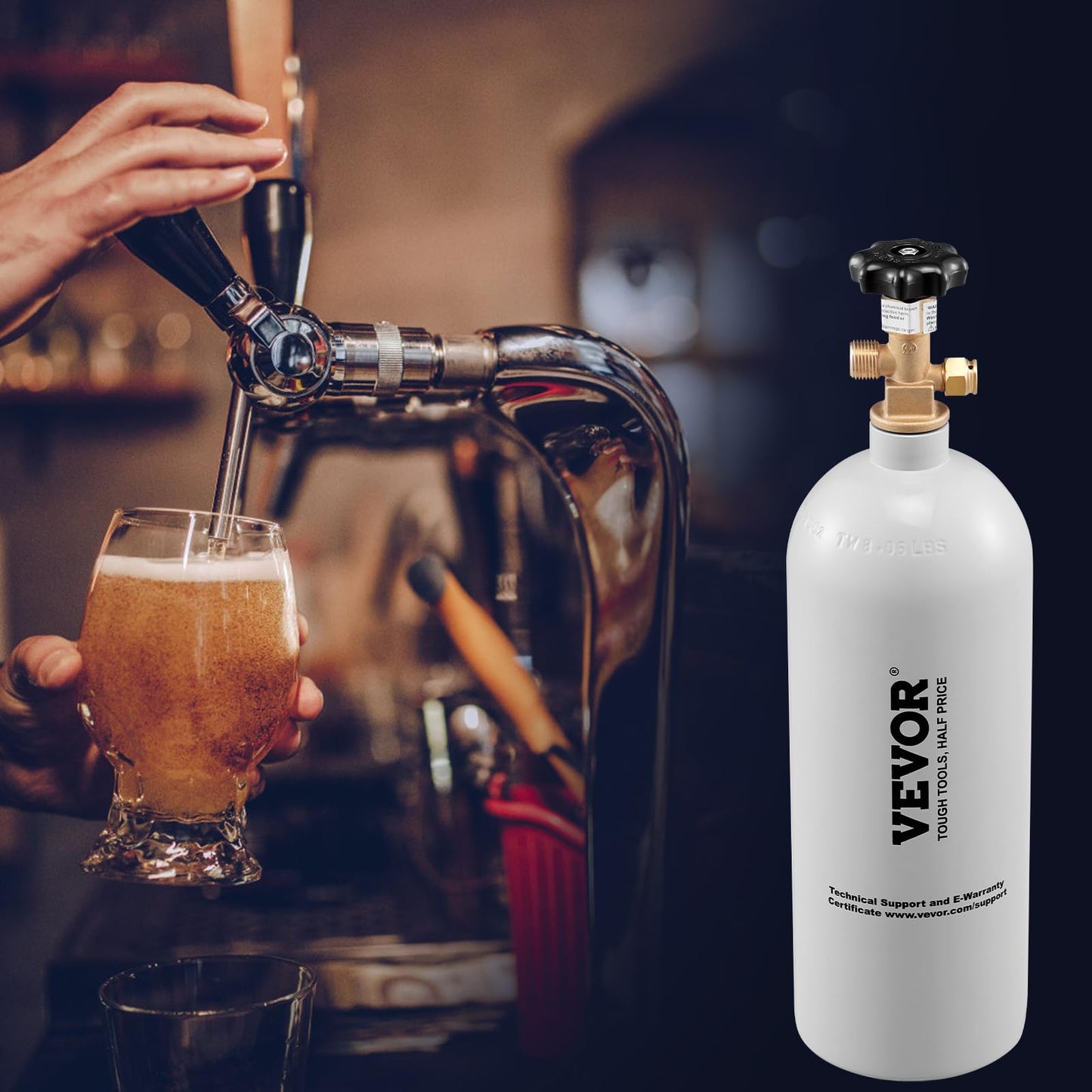 VEVOR CO2 Tank, 5 lbs New Aluminum Alloy Cylinder, CO2 Air Tank with Light Gray Spray Coating, CGA320 Valve & Adjustable Pressure, DOT Approved Cylinder for Draft Beer Dispensing and Soda Maker