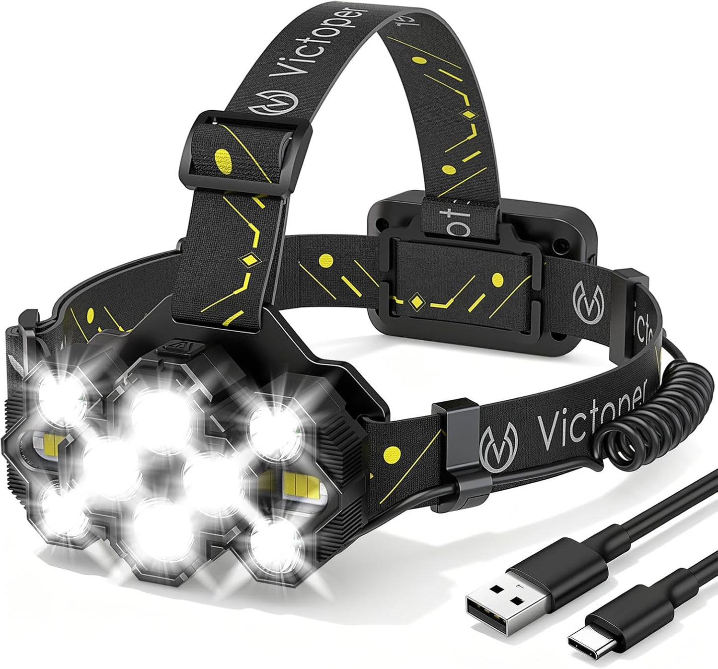 Victoper Rechargeable Headlamp - High Lumen 10 LEDs with 8+2 Modes | Waterproof for Outdoor Activities