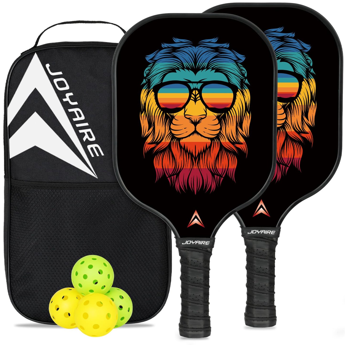 JOYAIRE Pickleball Paddles Set of 2, Fiberglass Pickleball Set, Lightweight Pickle Ball Paddle Honeycomb Core, Pickle Ball Rackets 2 Pack with 4 Pickleball Balls & Bag for Adults, Kids, Beginners