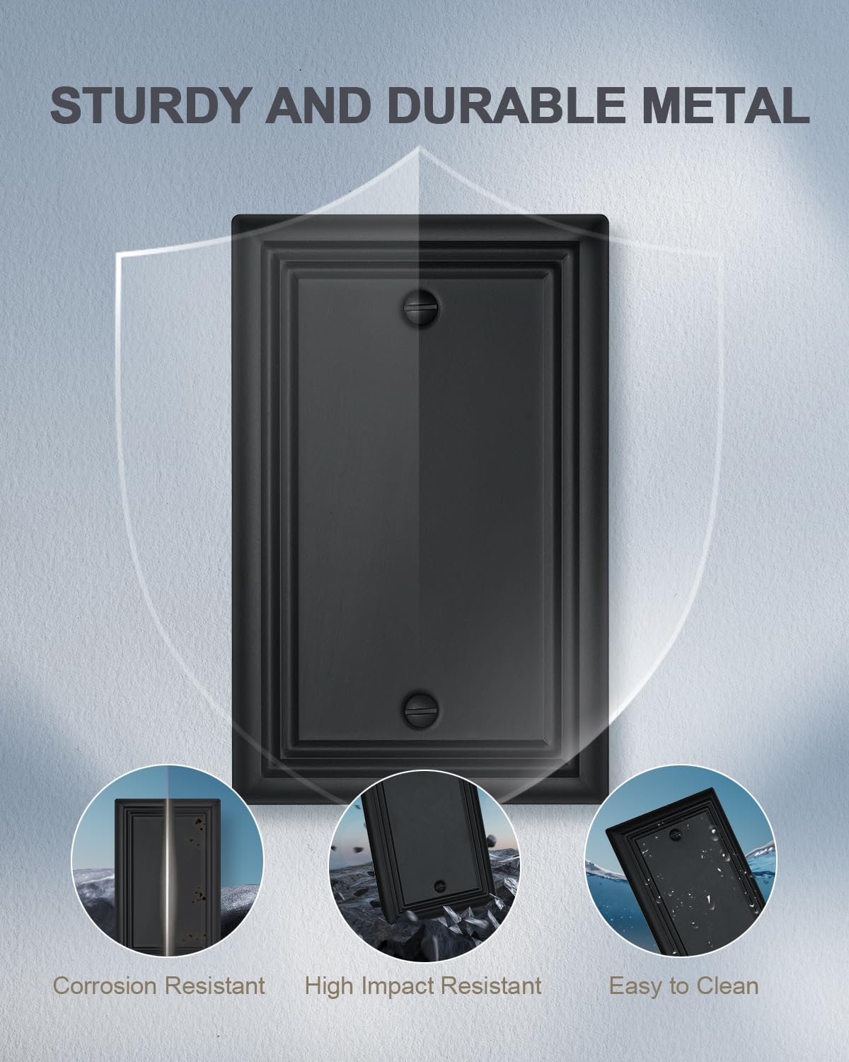 ZILLSEA 2-Pack Black Blank Wall Plates, No Device Blank Outlet Covers, Metal Electrical Covers for Unused Outlets/Switches, 3.15''*4.88'', Midsize