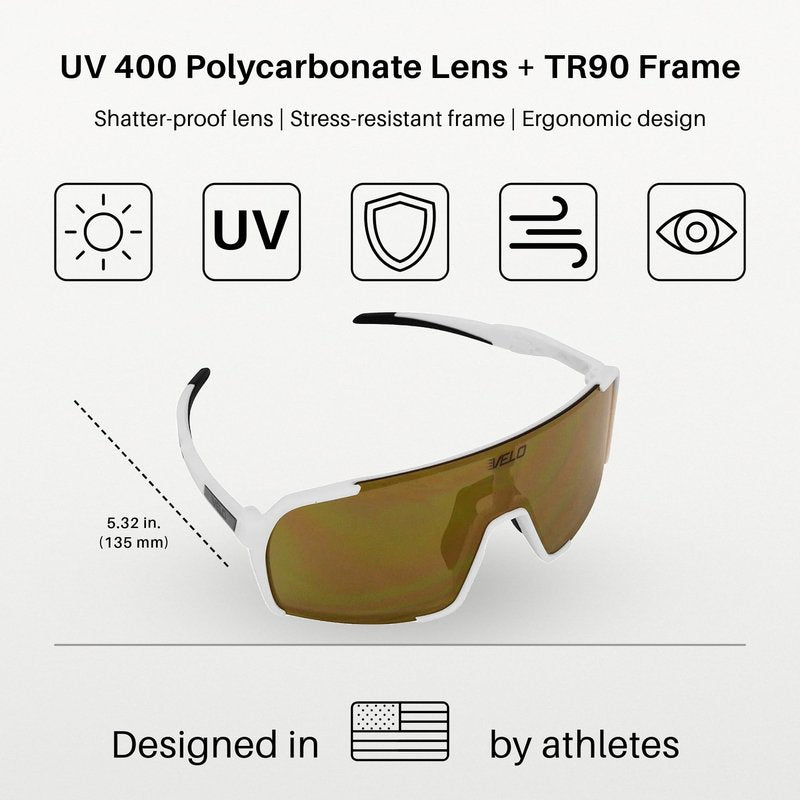 VELO Shades – Hollywood – Baseball/Softball Sunglasses – By Jax of The Bullpen Training (White Gold, Lrg Adlt)
