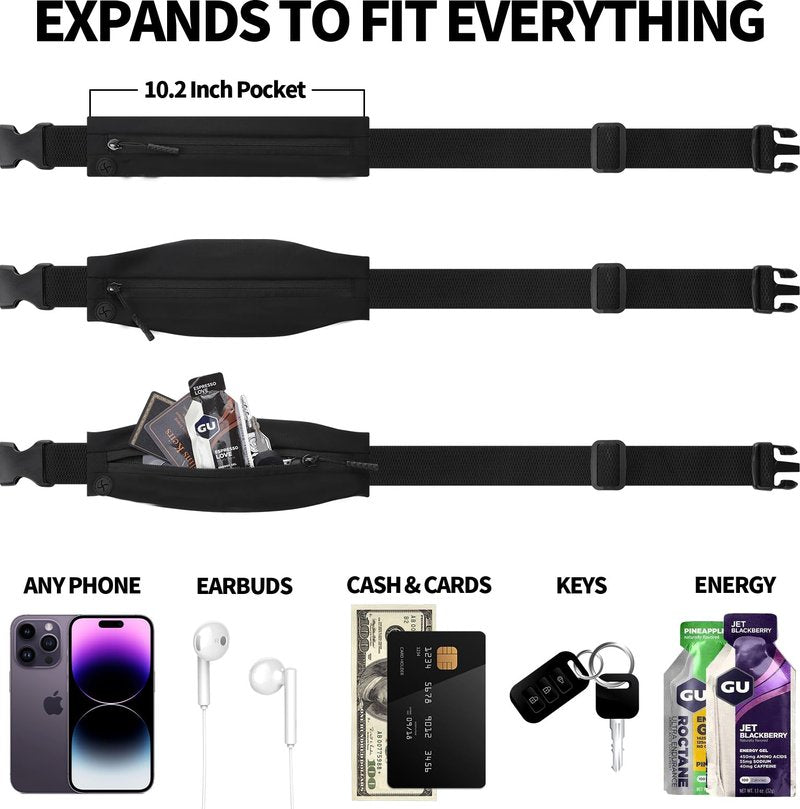 USHAKE Slim Running Belt for Women Men-Runners Phone Holder Fanny Pack, Adjustable, Bounce Free Waist Pouch bag for Workout, Money Belt, Run Gear Accessories Black Nude