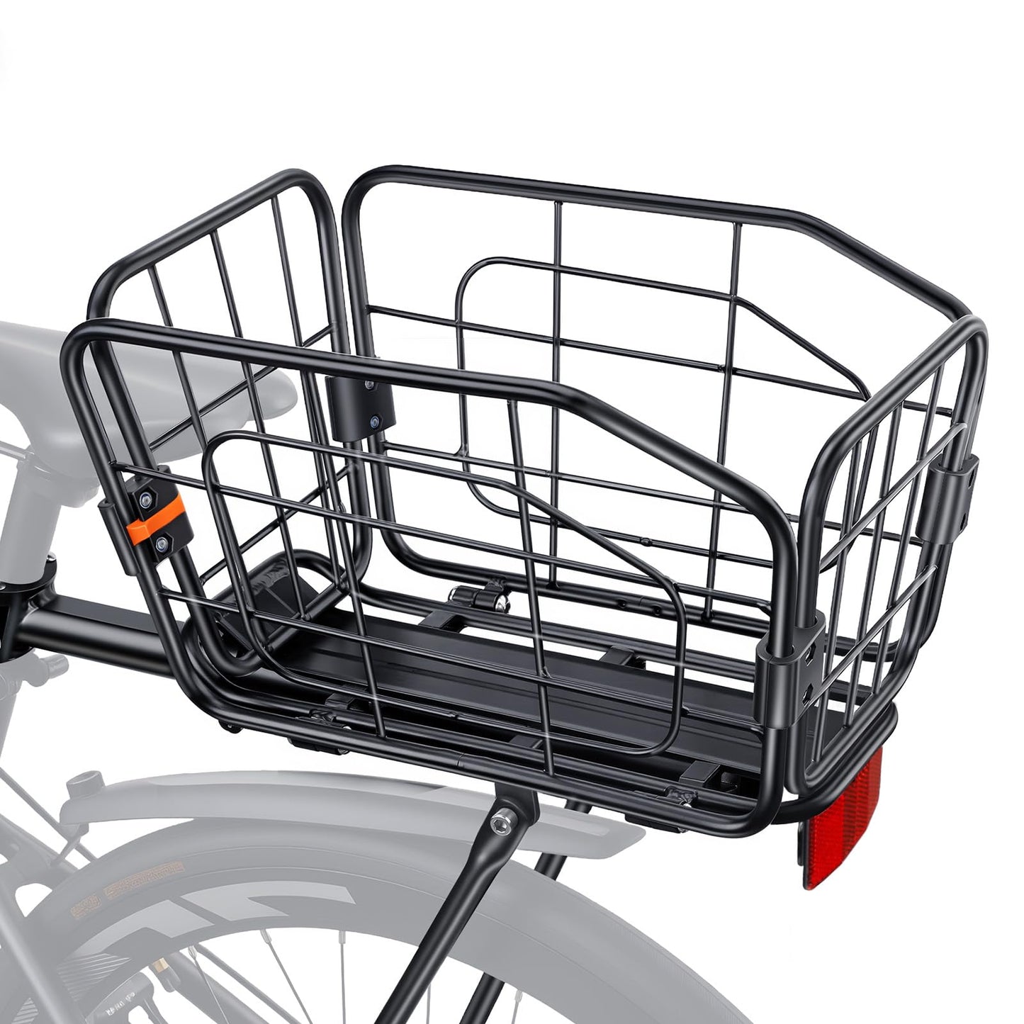 POWVINE Rear Bike Basket, Aluminum Bike Cargo Rack, 22L Capacity Bicycle Basket, Foldable & Removable for Adult Bikes (Tube≤34mm), 165lbs Capacity, Includes Reflector & Bungee Cords