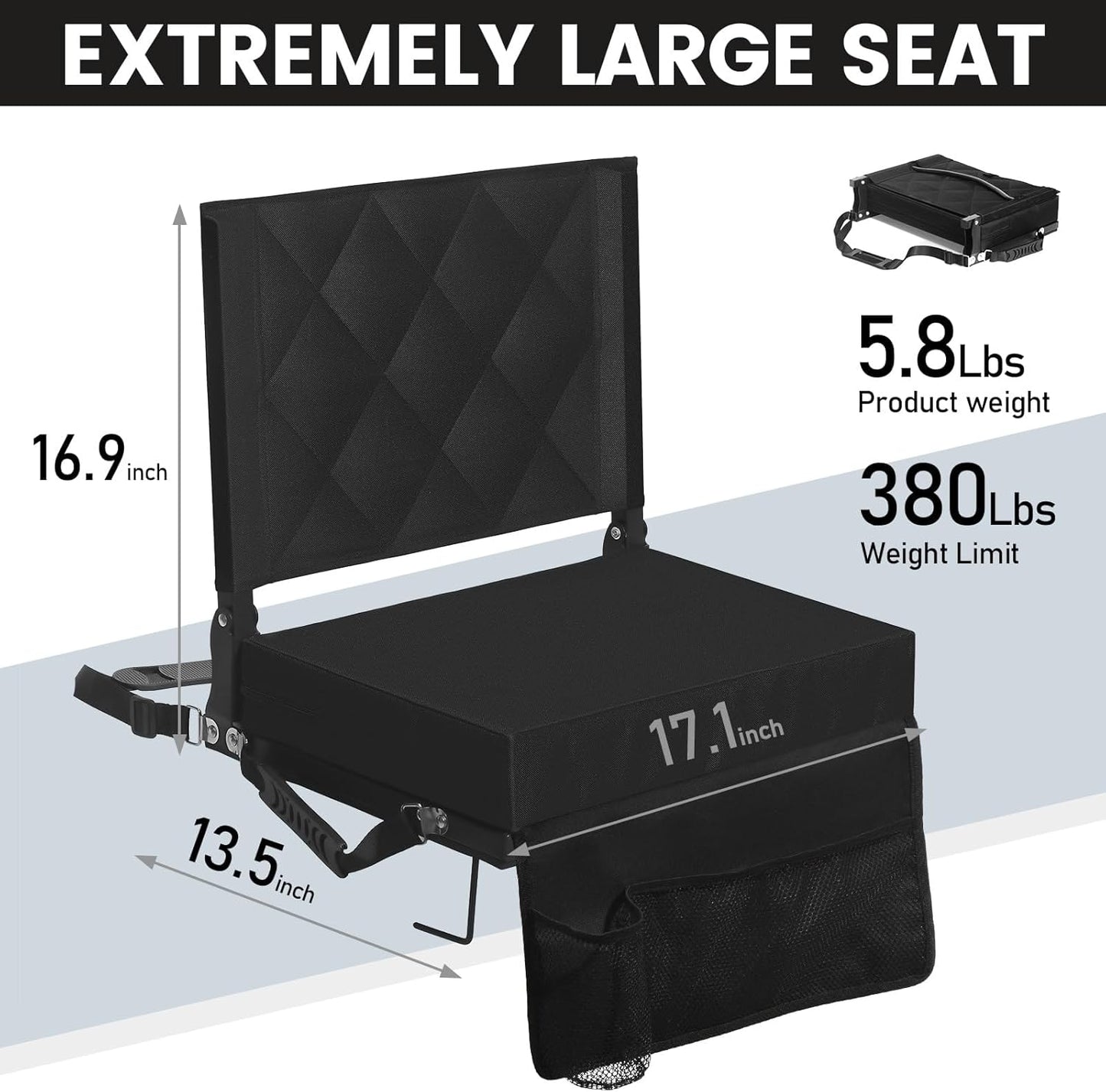 Sheenive Stadium Seats - Padded Bleacher Chair with Back Support & Shoulder Strap | Portable Comfort for Sports Events