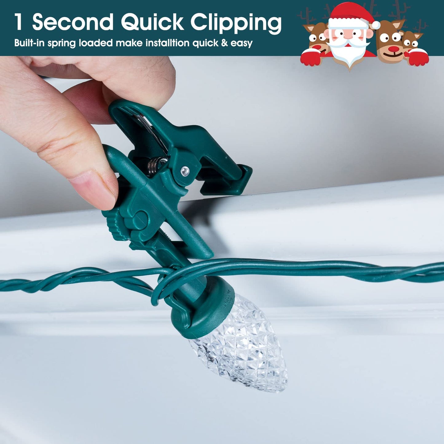 C9 LED Christmas Lights Outdoor, 68 Feet 100 LED C9 String Lights with 100 Spring Clips, Waterproof Connectable Christmas Tree Lights for Outside Roofline Patio Home Xmas Decor, Pure White