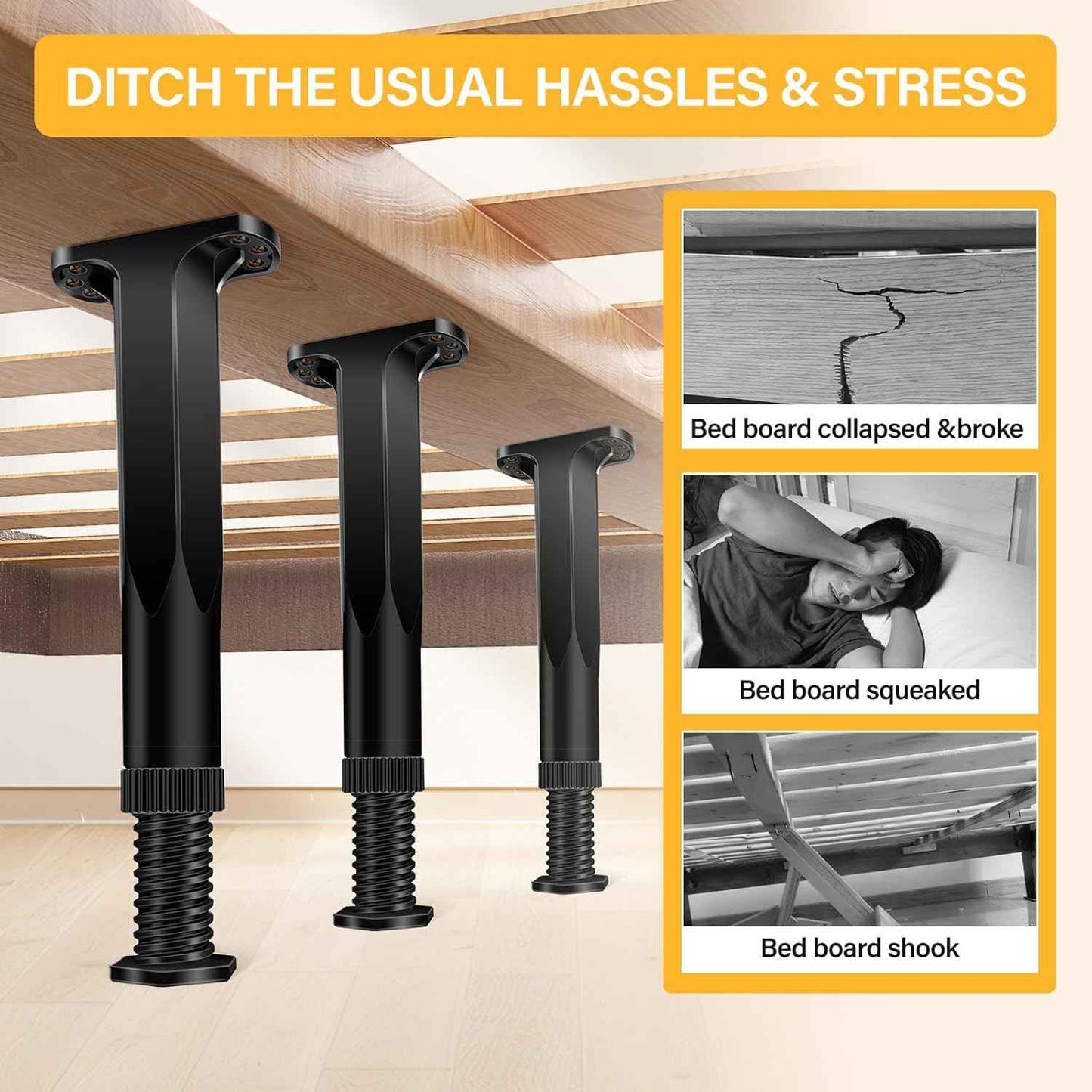 6 PCS Adjustable Height Bed Frame Support Legs - 7.8-14.6inch Bed Slats Support Leg with Screws, Furniture Legs for Bed Frame/Bed Center Slat/Cabinet/Dresser/Table/Sofa/Chair, Bed Replacement Legs