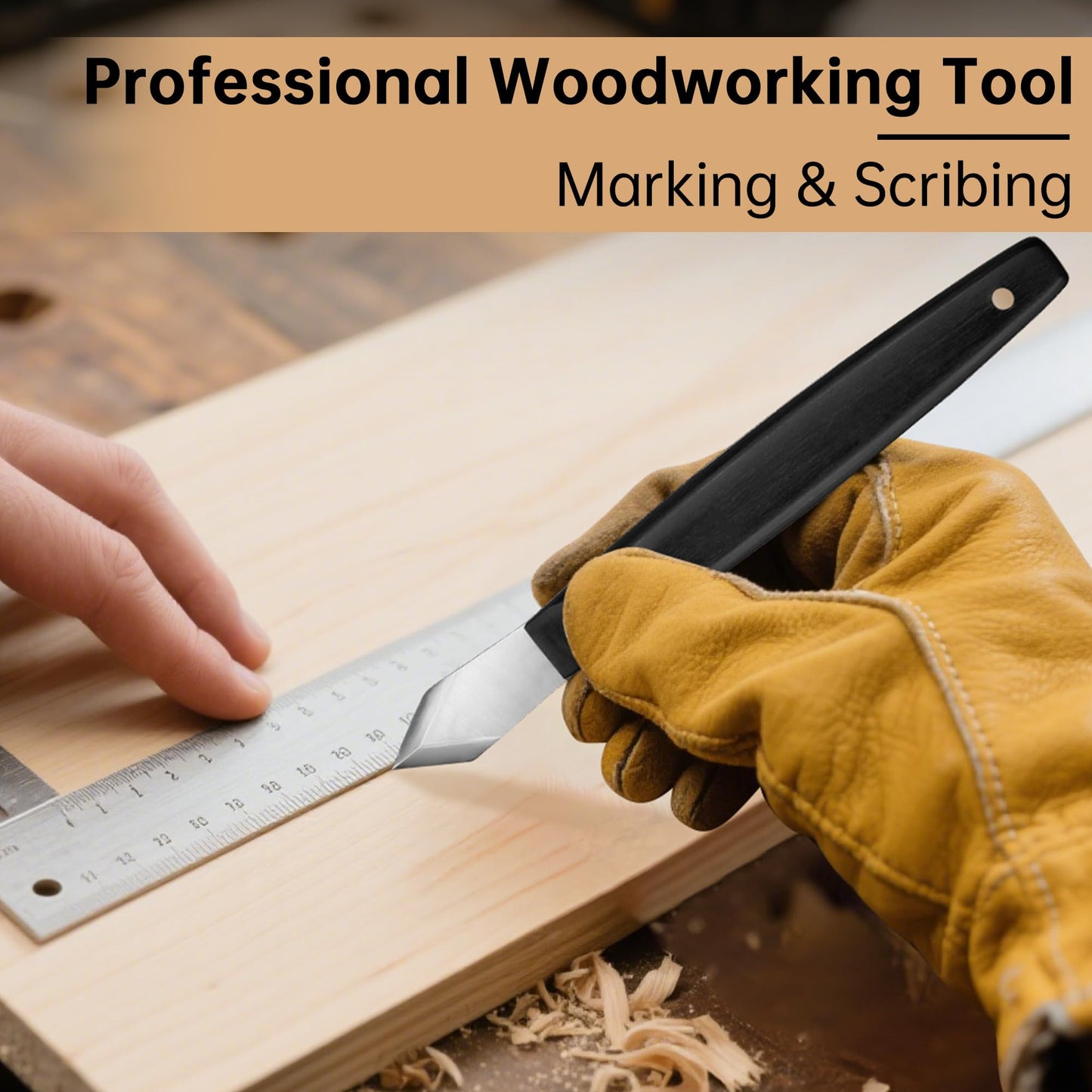 Marking Knife - 5CR15 High Carbon Steel Woodworking Scribing Knife, Double Beveled Blade with Wooden Handle, Leather Sheath Included - Wood Scribe Tool for Carving, Ideal Gifts for Men, Precision Tool