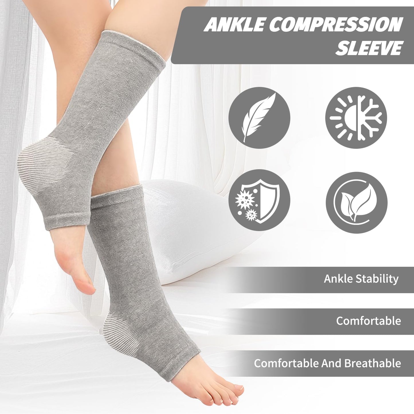 Xorim Ankle Compression Sleeve, Foot Compression Sleeve, Soft and Breathable Foot Sleeves,Socks for Arch Support(Gray)
