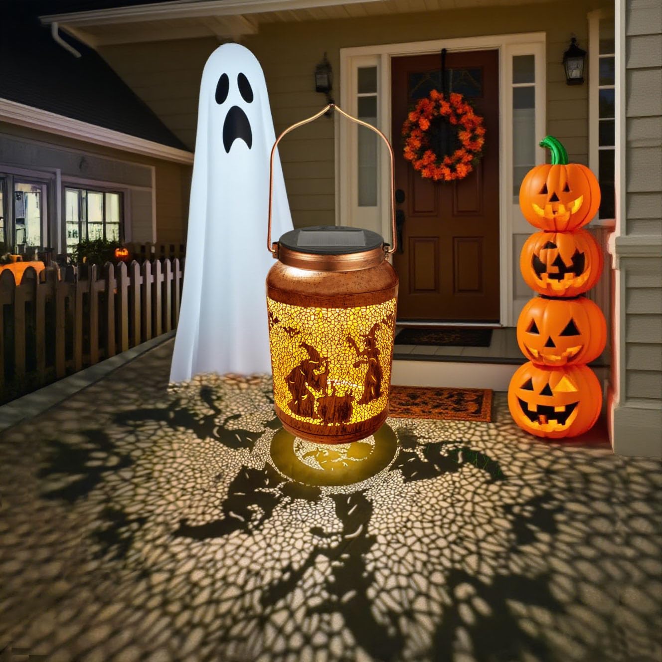Solar Halloween Decorations Outdoor Witch Lanterns Garden Decor Metal Hanging Solar Lights Waterproof Outdoor Halloween Decorations Lights for Party Yard Patio Lawn Pathway Landscape