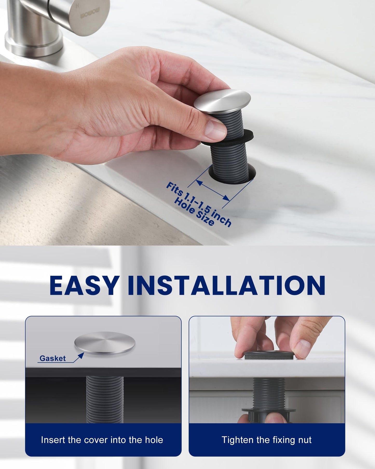 iVIGA Kitchen Sink Hole Cover,Faucet Hole Cover Stainless Steel,Wash Basin Sink Plug Tap Hole Plate Stopper Cover,Brushed Nickel