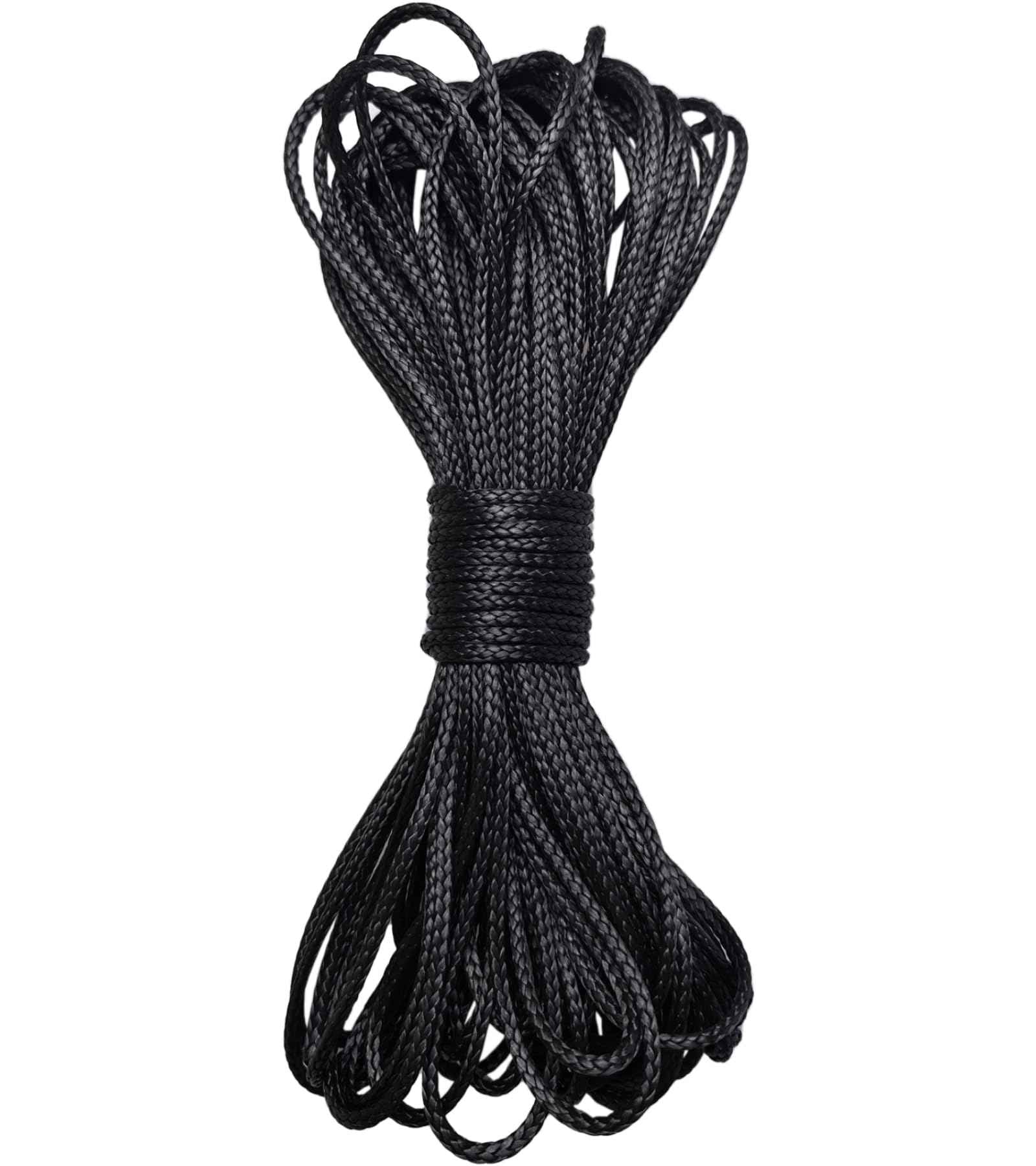 12 Strand Braided Dyneema Rope -3mm 700kg Fracture Strain - Suitable for Tents, Kiteboarding, and Other 65 feet (Black)