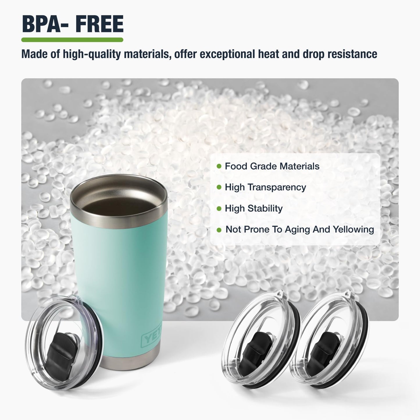 20 oz 591ml Tumbler Lids for YETI,Magnetic Tumbler Lid Replacement for YETI,BPA Free 2 Pack Black Tumbler Lids