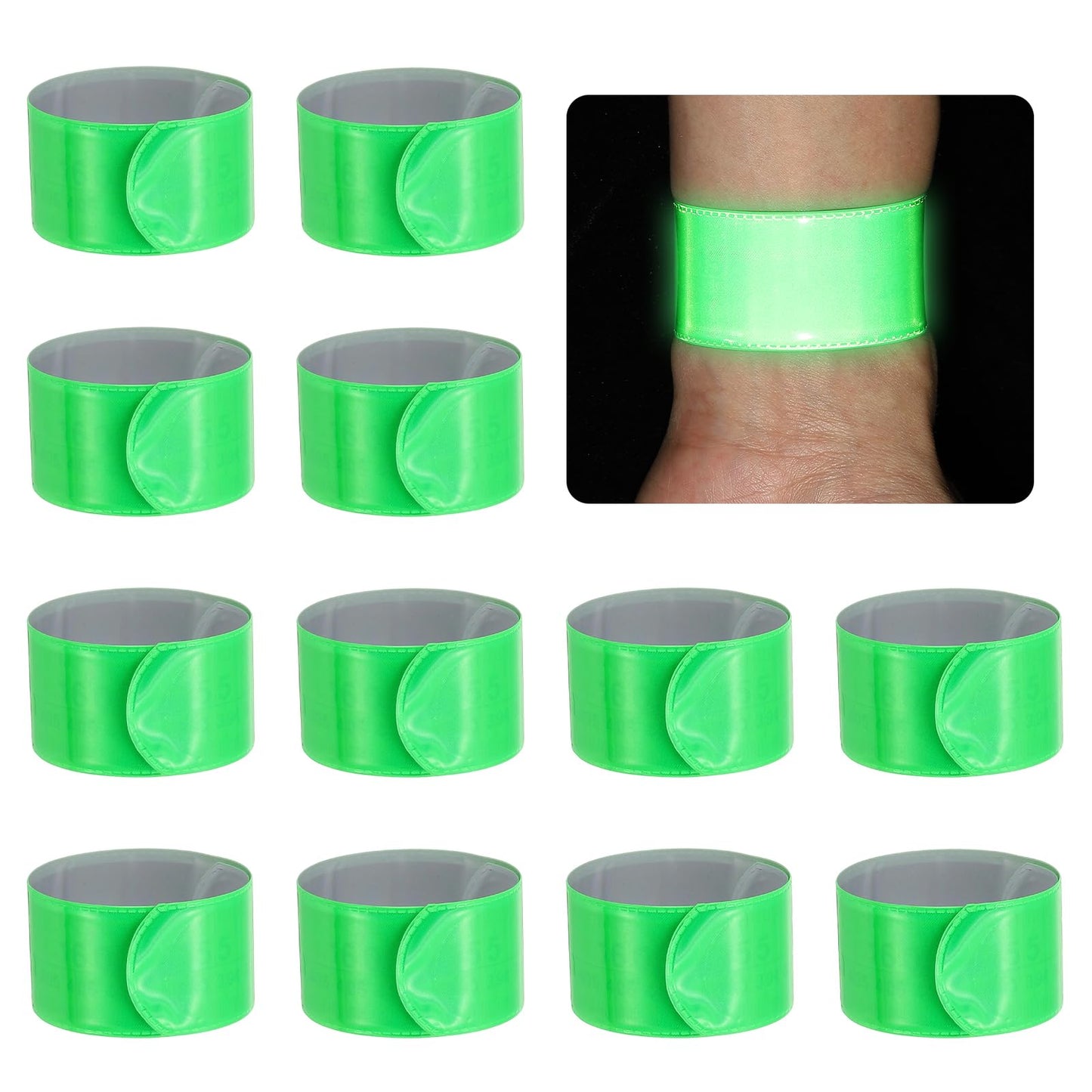PATIKIL 22cm Reflective Bands, 12pcs Reflective Arm Bands Straps Wrist Reflective Running Gear Safety Reflective Straps Bracelets High Visibility for Night Walking Bicycle, Green