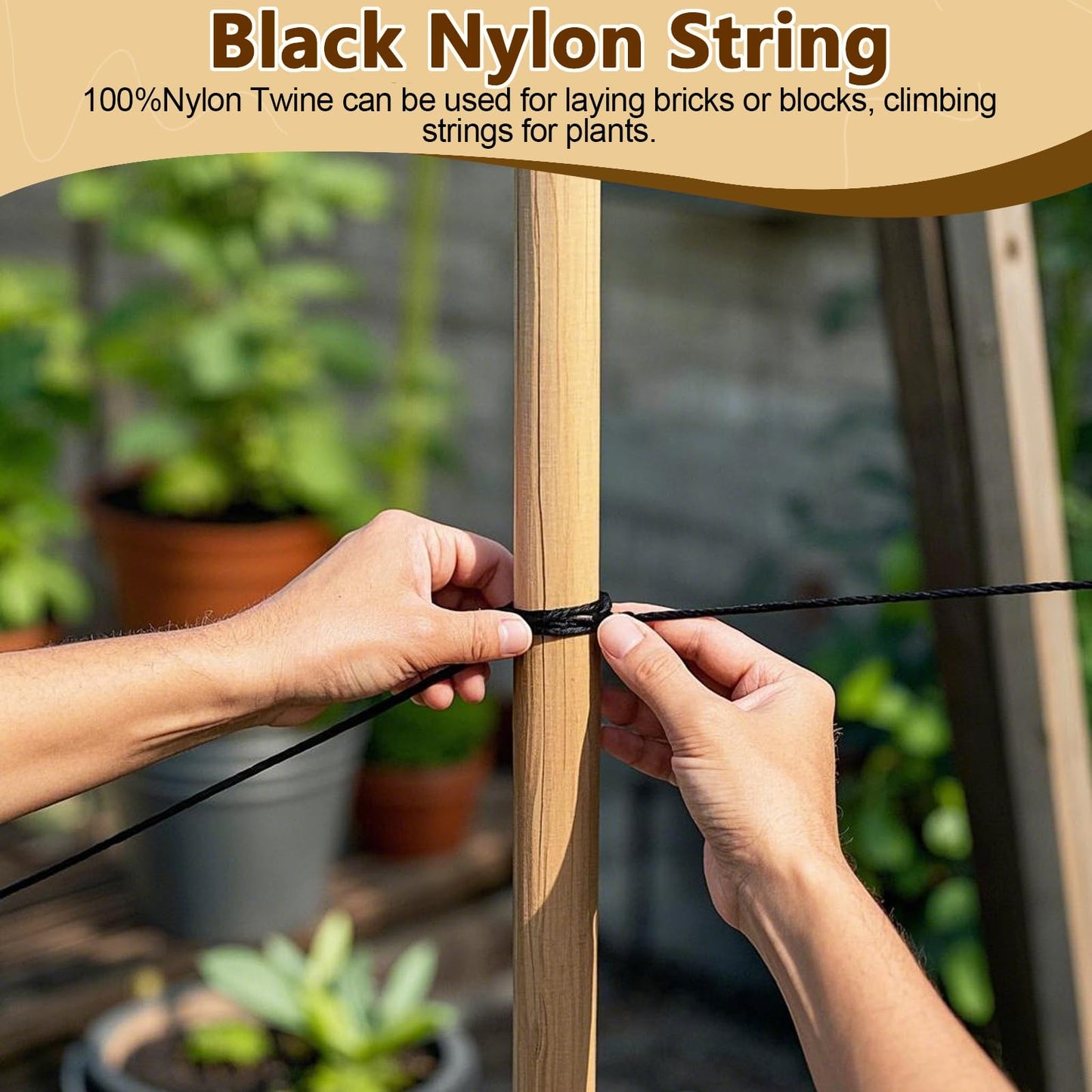 Black Nylon String,500 Feet 2mm Nylon Cord Twine for Garden,Tomato,Climbing Plant,Tie Floristry,Fishing,Wrapping,Camping and Outdoor Survival,Netting Home Improvement