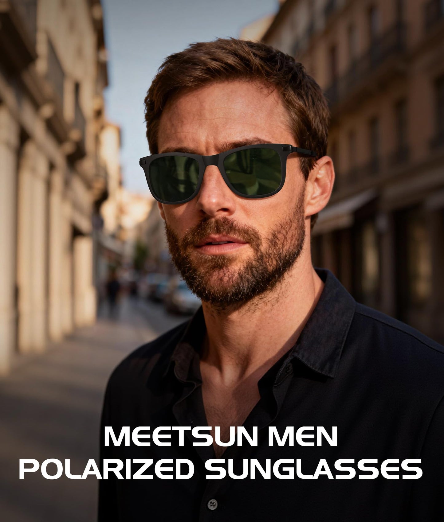 MEETSUN Small Polarized Sunglasses for Men Classic Retro Square Frame UV Protection Sunglasses for Fishing Driving