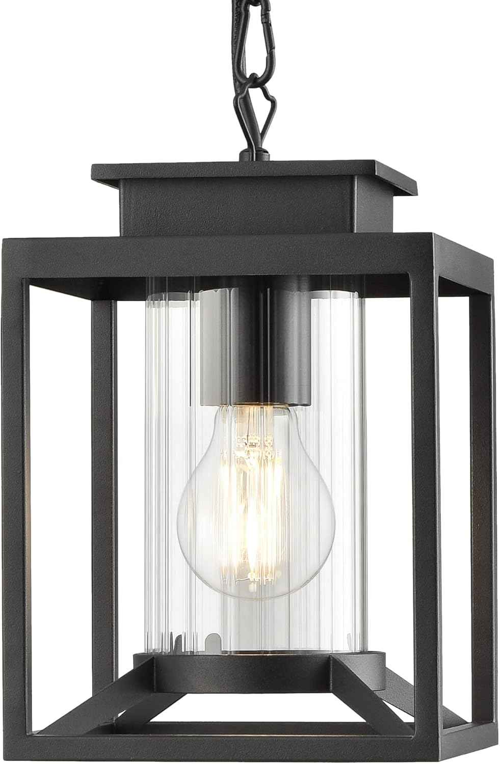 Modern Black Outdoor Pendant Light - 1-Light Hanging Lantern for Porch & Gazebo
