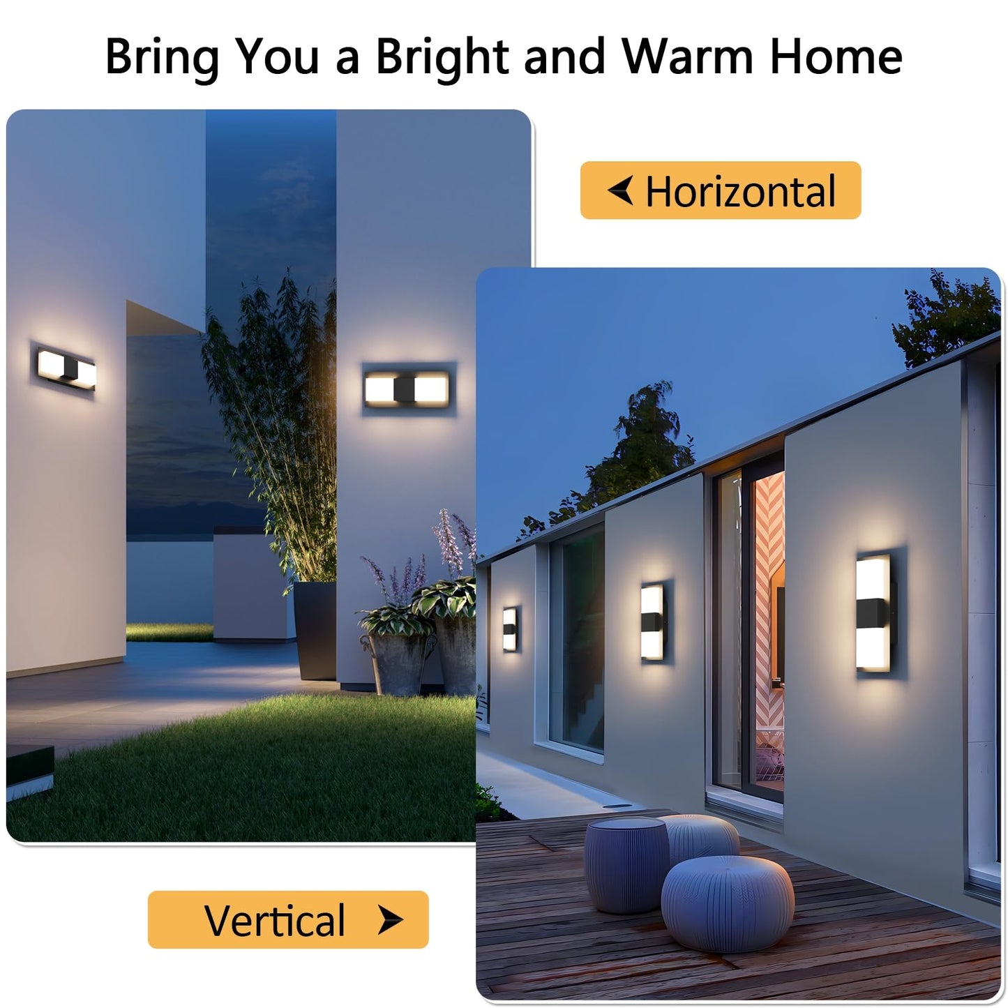 Aoceley 12inches Modern Outdoor Led Wall Light,30W 3000K Porch & Patio Hardwired Sconces with White Clear Acrylic Lampshade,IP65 Waterproof Aluminum Wall Lamp for Garage House Exterior(Black,2Pack)