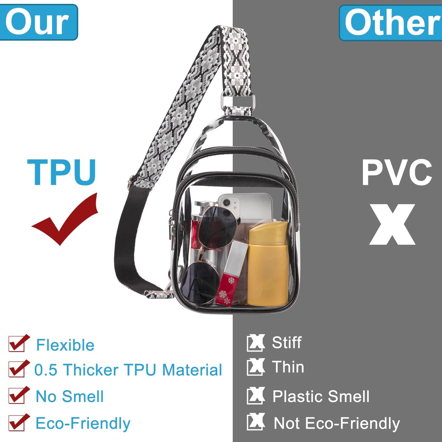 CLUCI Clear Bag for Stadium Events, Clear Crossbody Bag, Small Transparent Purses