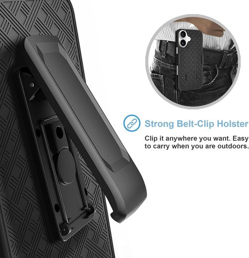 Fingic iPhone 17 Case - Slim Shockproof Holster with Kickstand | Rugged Full Body Protection, Black
