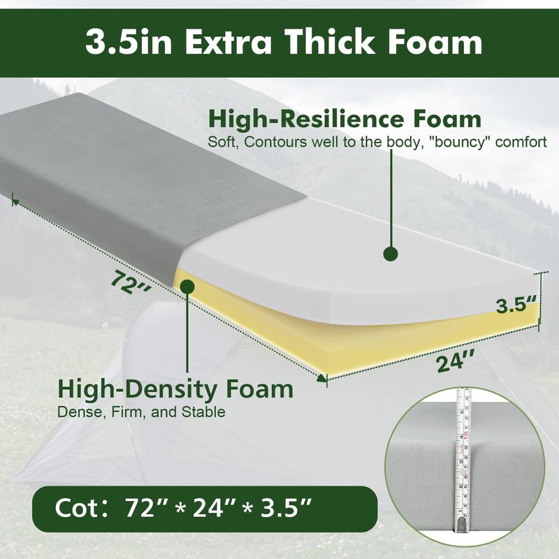 Selectico 3.5" Extra Thick Foam Camping Mattress, Waterproof Cover & Travel Bag, Portable Sleeping Pad for Car/Tent/Cot/SUV/Trunk/Floor/Guest Bed(Cot)