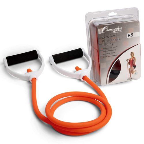 Champion Sports Resistance Tube Bands for Men and Women, Durable Stretch Fitness Band for Strength Training, Stretching, Rehabilitation- Premium Home Workout Equipment- 50 Lbs Resistance Tubing-Orange